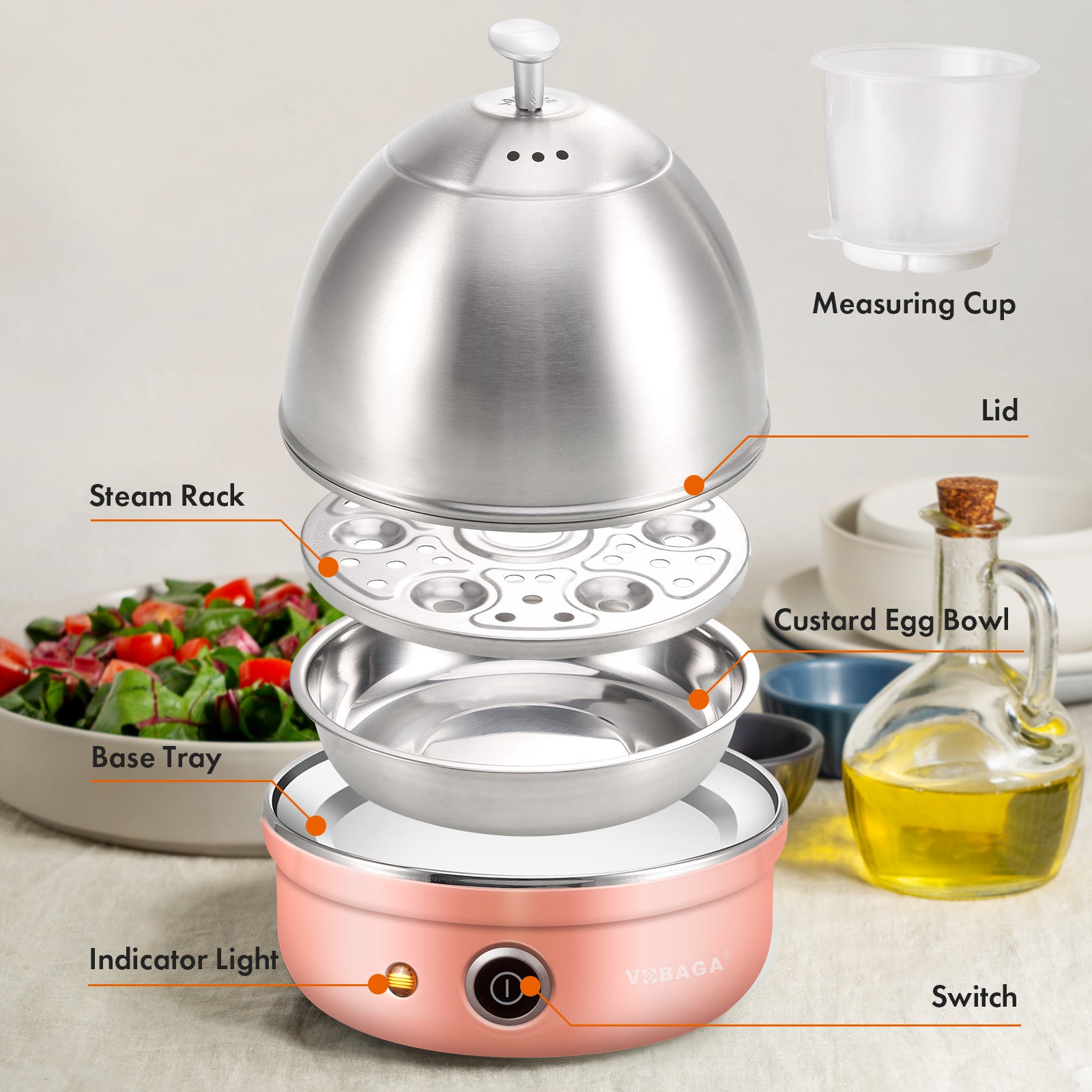 VOBAGA Electric Egg Cooker, Rapid Egg Boiler with Auto Shut Off for Soft, Hard Boiled, Steamed Eggs (Yellow)