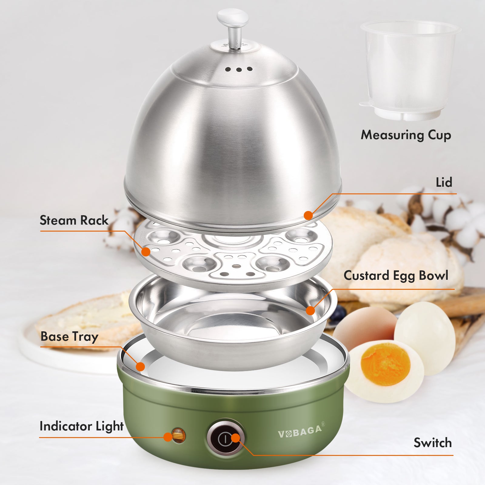 VOBAGA Electric Egg Cooker, Rapid Egg Boiler with Auto Shut Off Eggs, Vegetables and Dumplings (Black)