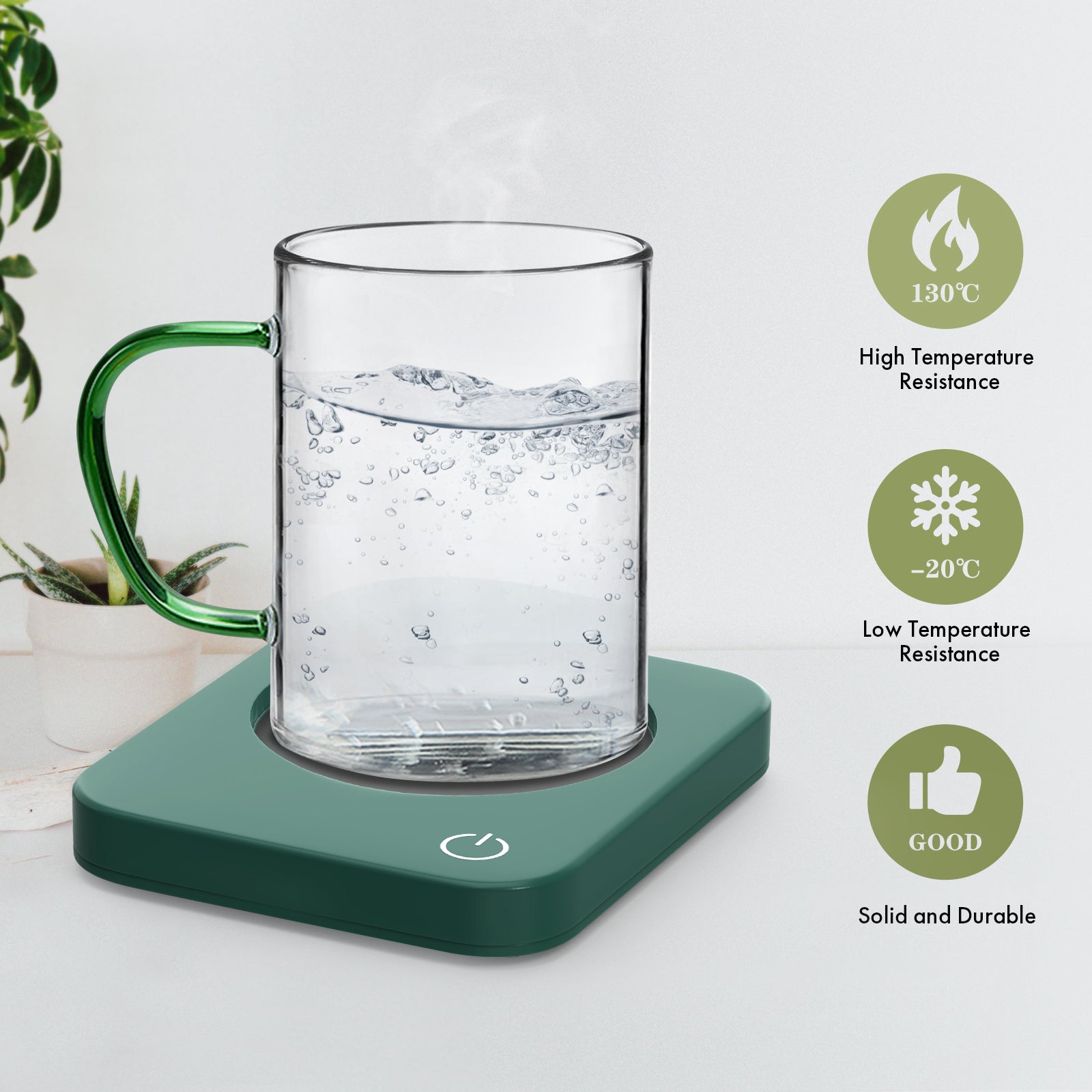 VOBAGA Clear Beverage Mugs, Insulated Glass Cup with handle for Tea,  Milk, Hot Chocolate, Best Coffee Gift (Green)
