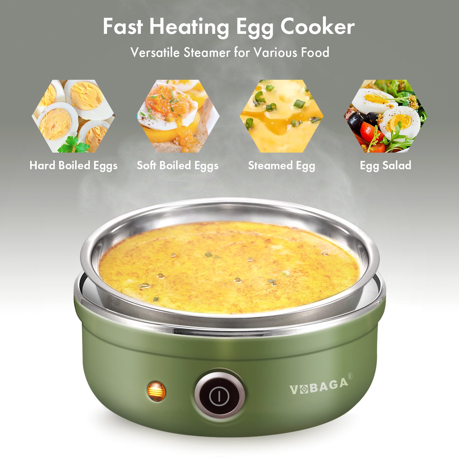 VOBAGA Electric Egg Cooker, Rapid Egg Boiler with Auto Shut Off Eggs, Vegetables and Dumplings (Black)