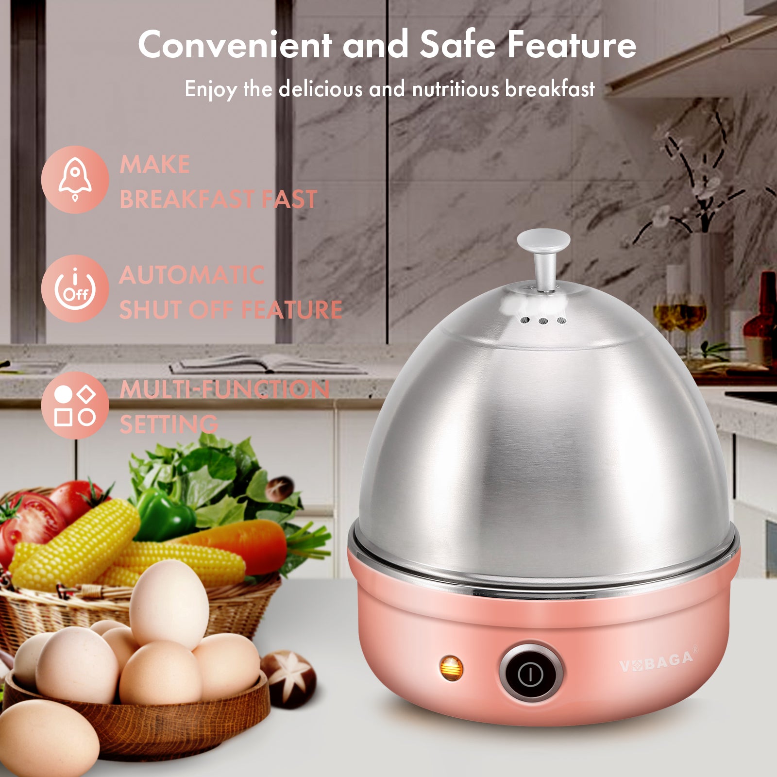 VOBAGA Electric Egg Cooker, Rapid Egg Boiler with Auto Shut Off Eggs, Vegetables and Dumplings (Black)