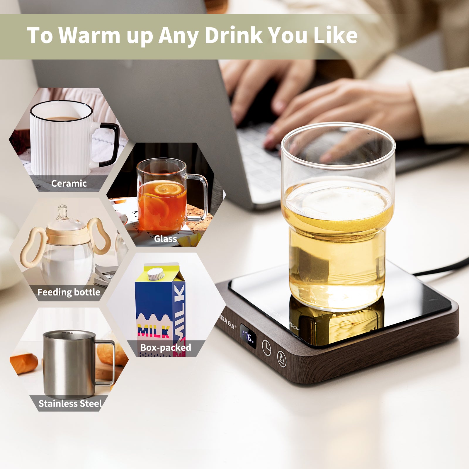 VOBAGA Coffee Mug Warmer & Electric Beverage Warmer with 5 Temperature Settings, Coffee Warmer with Digital Display Auto Shut Off (No Cup)