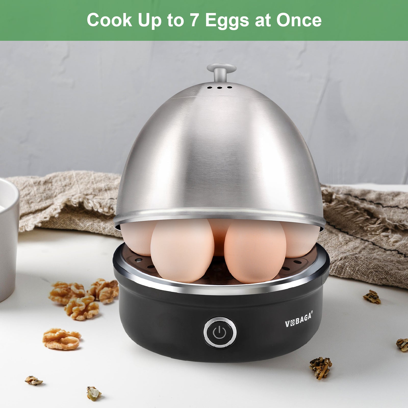 VOBAGA Electric Egg Cooker, Rapid Egg Boiler with Auto Shut Off Eggs, Vegetables and Dumplings (Black)