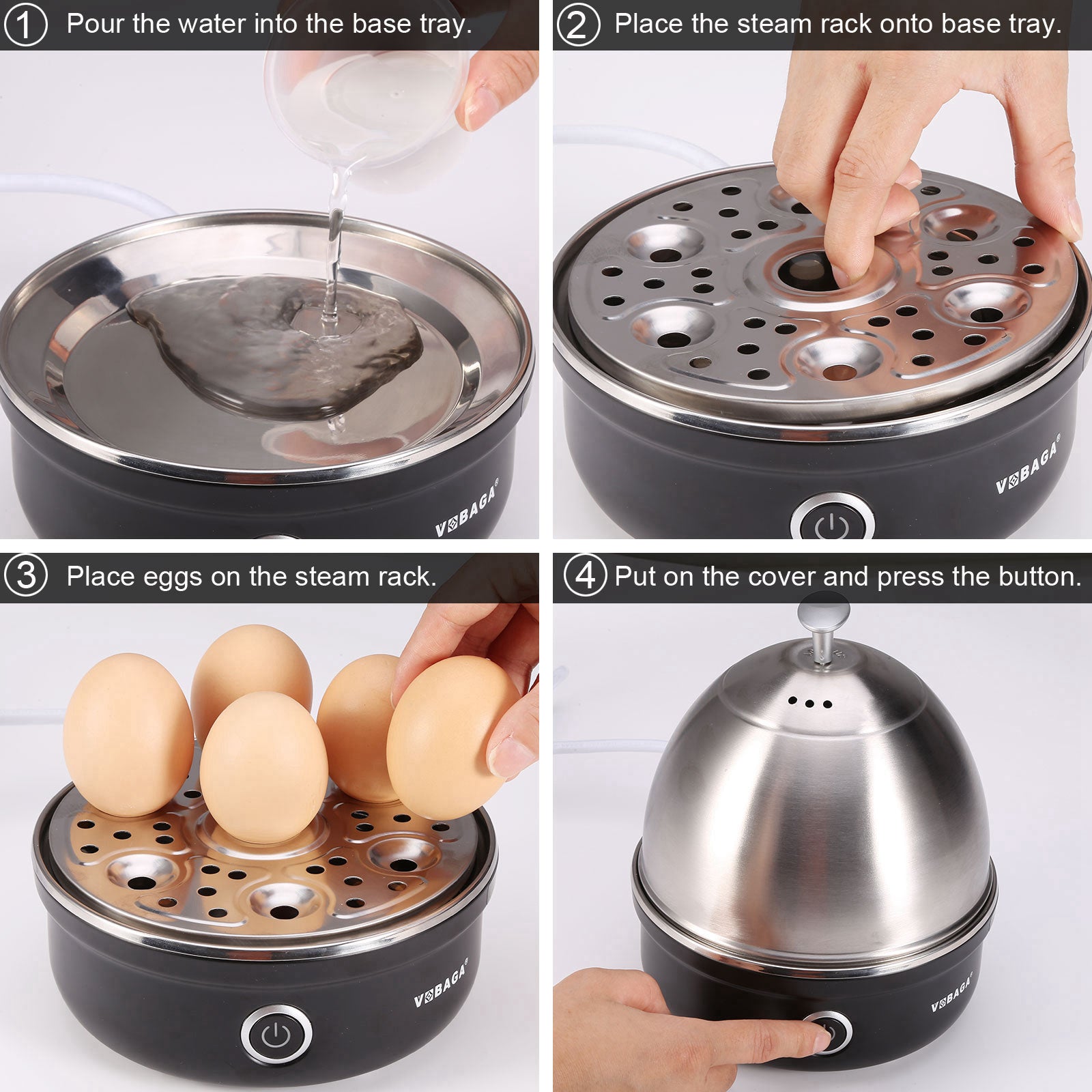 VOBAGA Electric Egg Cooker, Rapid Egg Boiler with Auto Shut Off Eggs, Vegetables and Dumplings (Black)